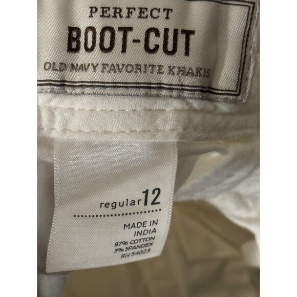 OLD NAVY Women 12 Regular White Perfect BootCut Khaki Chino Pants Cotton Stretch - Picture 3 of 13